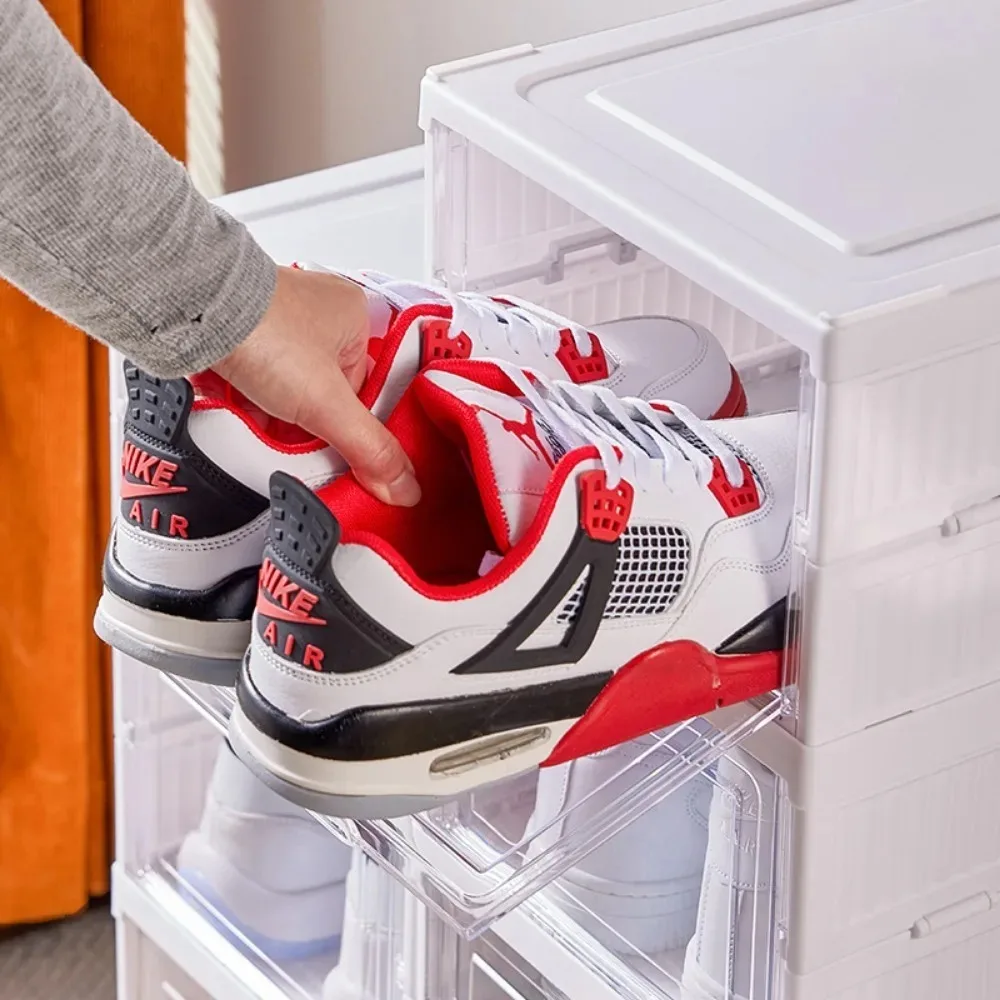 6 Layers Foldable Shoe Rack Organizer Transparent Tackie Box Collapsible Home Sneaker Storage Stackable Shoes Cabinet For Closet plastic storage box