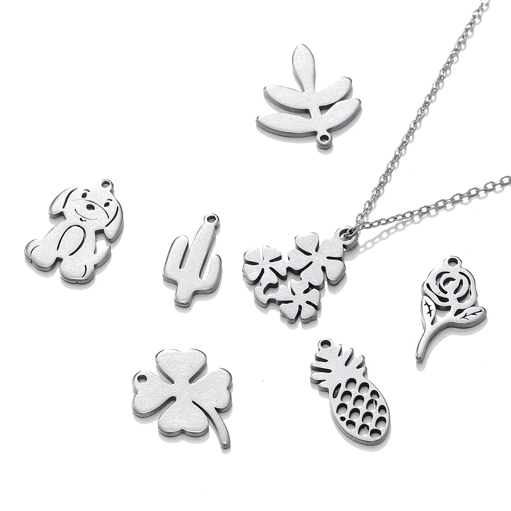 

5Pcs/Lot Leaf Pendant Hollow Leaves Stainless Steel Flower Charms for Earrings Bracelet Necklace Jewellery Making Wholesale