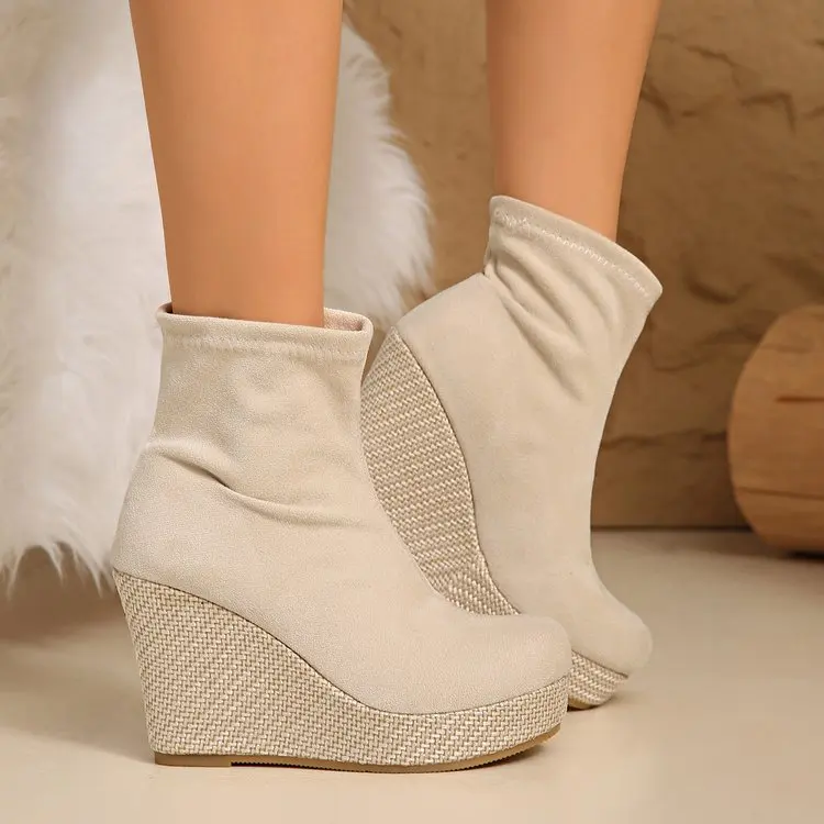 Damen Stiefeletten Mit Plateau Und Keilabsatz Für Mehr Höhe_voghion.com