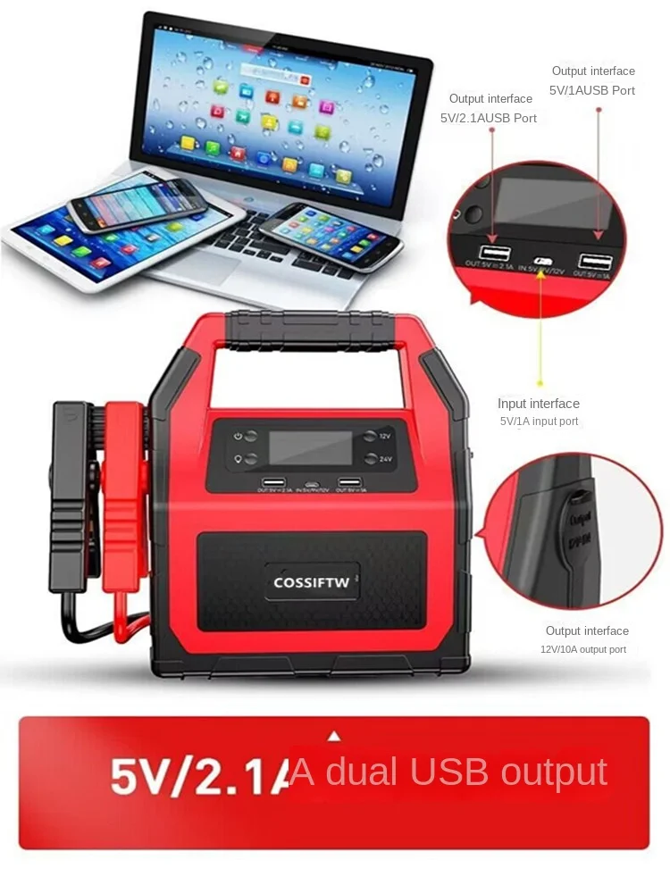 6000 Peak Amp Jump Starter 12V/24V Truck Battery Booster Pack Con Cavi Jumper Commerciali Alimentazione Dc/Usb Per La Ricarica Dei Telefoni