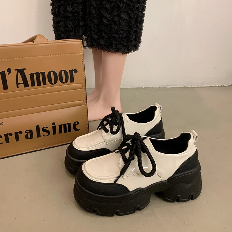 

Womens Loafers Shoes Round Toe Shallow Mouth Oxfords Clogs Platform Casual Female Sneakers Autumn British Style All-Match Slip-o