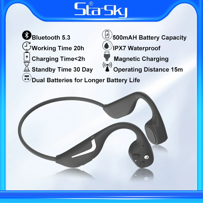 StartSky Bone Conduction Wireless Bluetooth Headset BT5.3 Dual Battery Super Long Battery Life