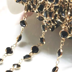 1 Meter 6mm Colorful Crystal Beaded Necklace Chain for DIY Jewelry and Crafts (A - Black - KC Gold)
