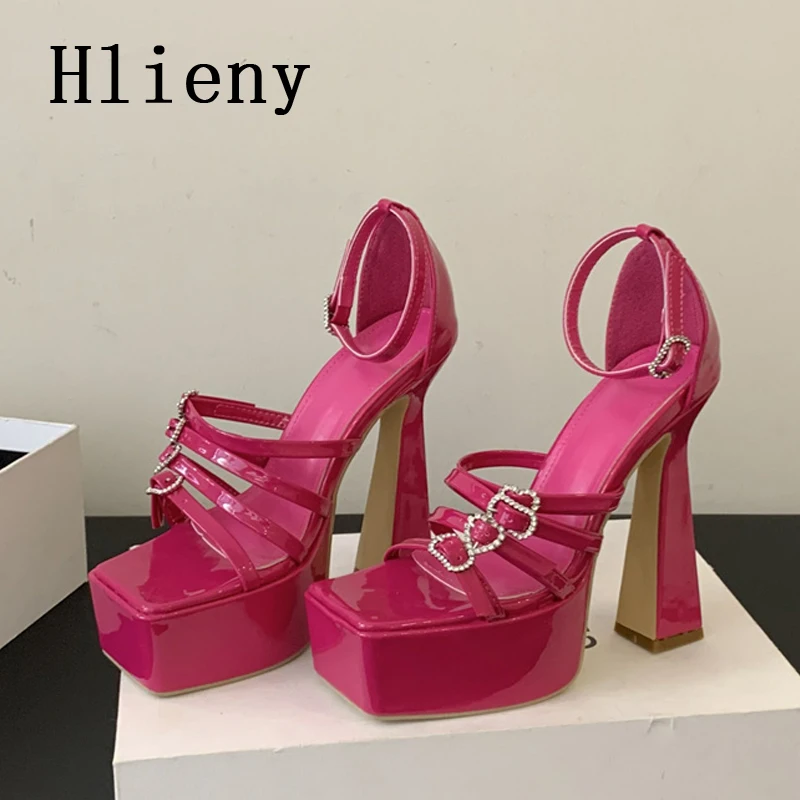 

Hlieny 2024 Fashion Crystal Buckle Super High Heels Women's Sandals Platform Square Toe Buckle Strap Party Pole Dance Shoes