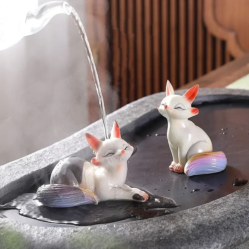 Discolouration Fox Shaped Tea Pets Creative Home Office Desk Ornament Flower Pot Decorations Craft Zen Tea Ceremony Accessories tea pet ornaments