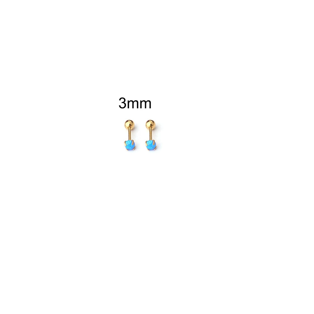 Stainless Steel Blue Opal Stud Earrings - Minimalist Cartilage Jewelry