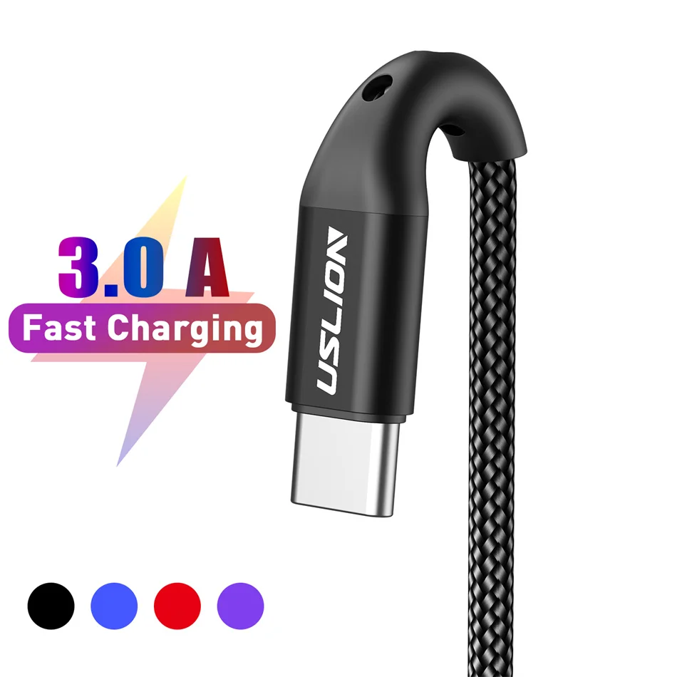 USLION 3A C 타입 USB 케이블 고속 충전, 화웨이 P40 프로 P30 와이어 충전기 데이터 코드, 삼성 S21 울트라 S20 포코용 