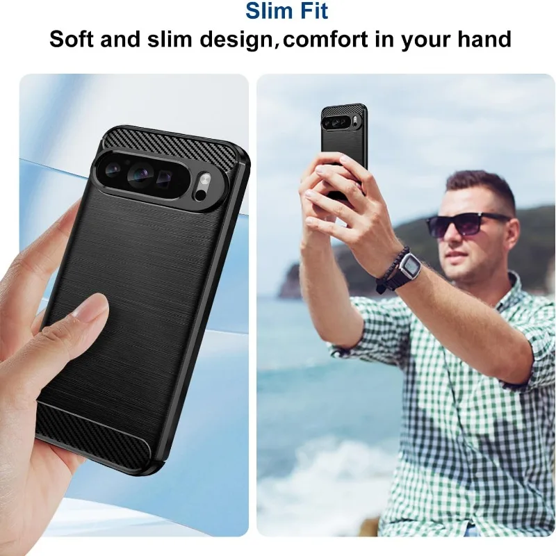 Sleek Carbon Fiber TPU Rubber Shockproof Slim Case with Wireless Charging Support