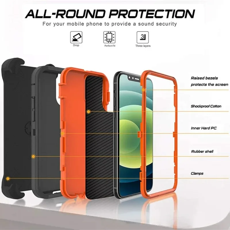 Heavy Duty 3-in-1 Defender Armor Phone Case with Back Belt Clip
