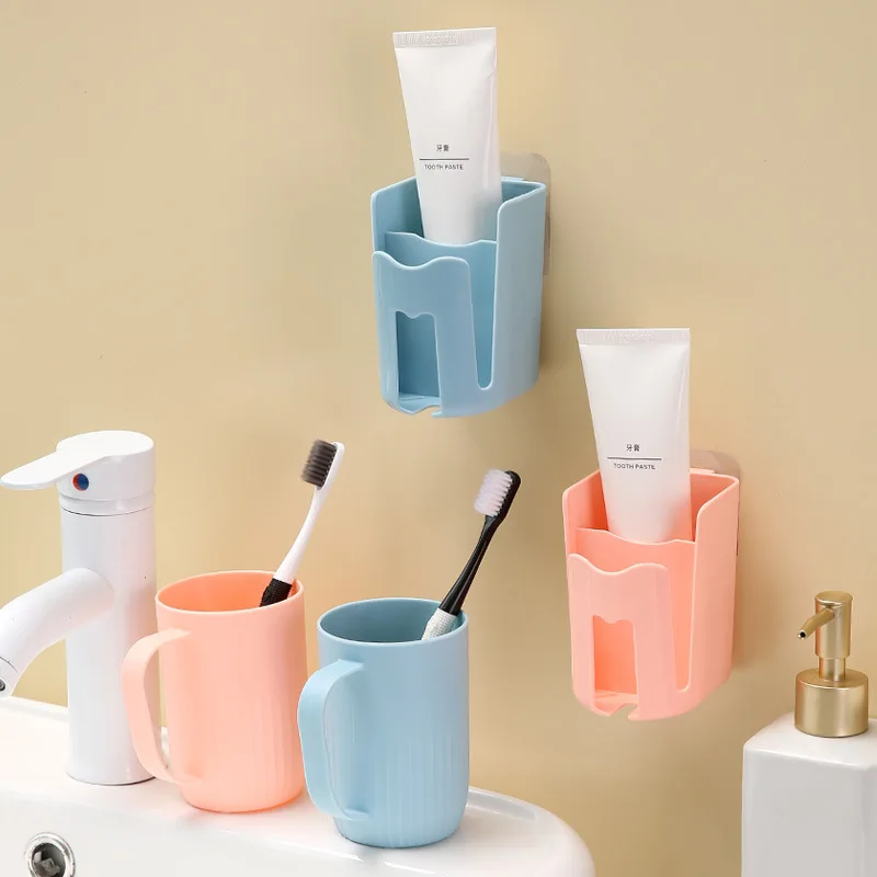 Wall Mounted Toothbrush Holder Punch-Free Quick Draining Tooth Brush Container Plastic Space Saving Toothpaste Dispenser toothbrush holder,toothpaste dispenser