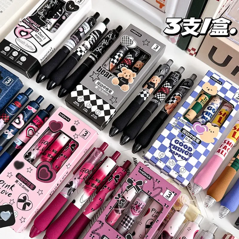 

3pcs/box Fashion Gel Pen American Style Animal Bear Butterfly Stationery Gel Pen 0.5mm Black Ink Scrapbook Pen Student Supplies
