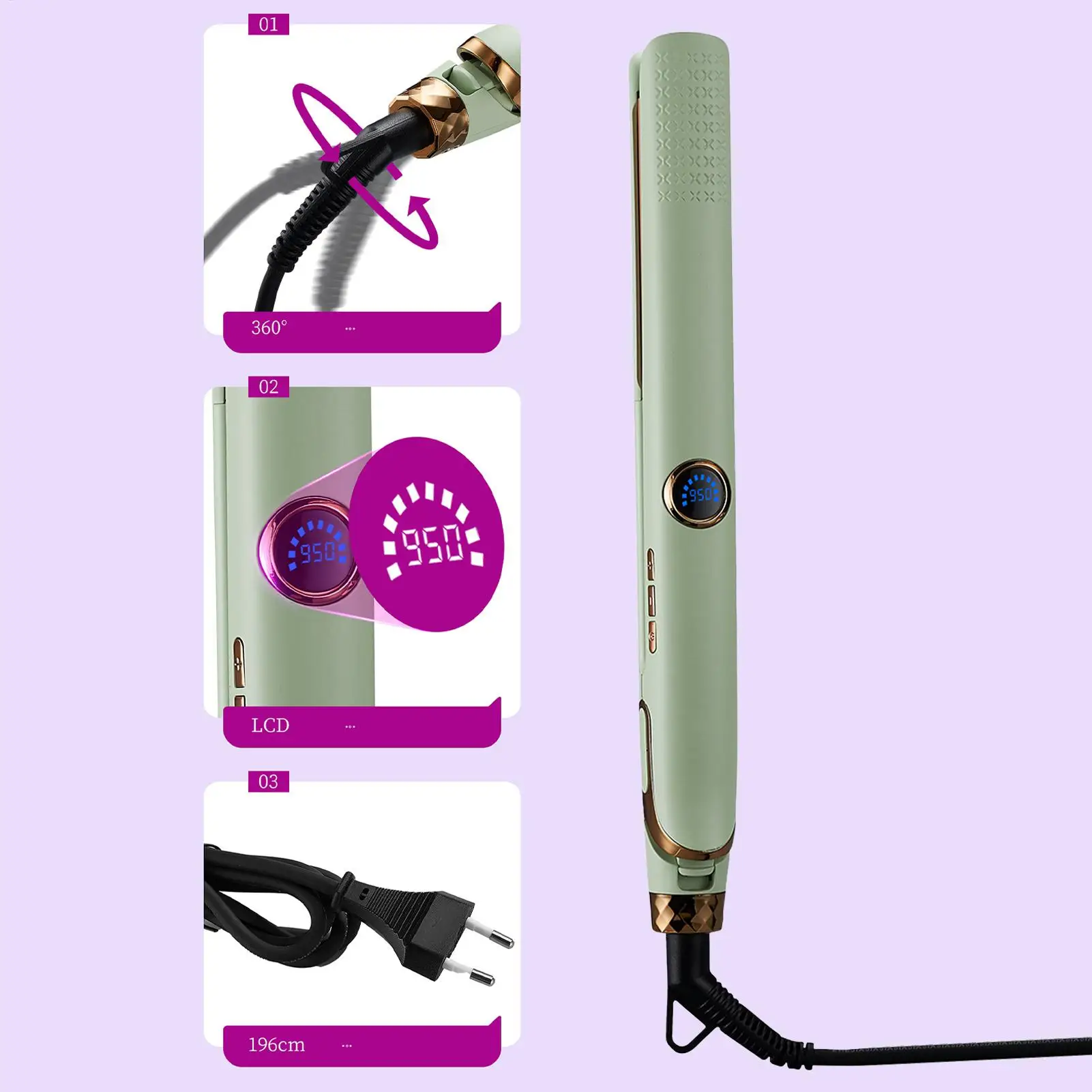 Hair Straightener 10 Levels Electric Ceramic 10 Levels Smart Styling Tool Ceramic Flat Iron for Home Travel Salon Wedding Party