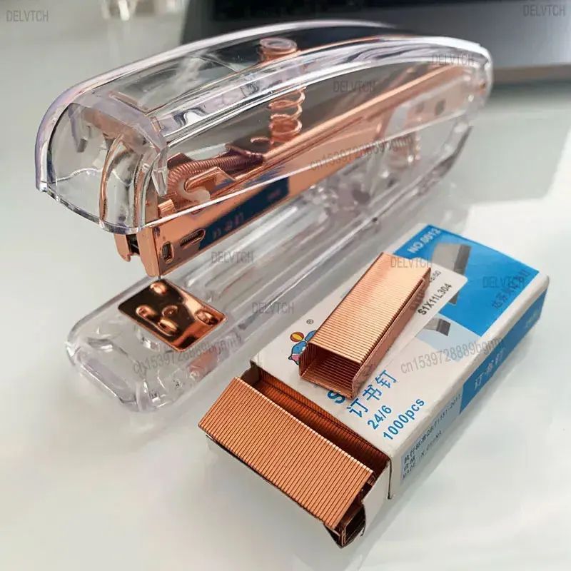 DELVTCH Transparent Stapler Fit For Metal 12# 24/6 Staples Rose Silver Color Office Accessories School Stationery Binding Supply for push stapler,mini stapler set,hand stapler,metal stapler,rotary stapler,dual mode stapler,rotatable stapler,electric stapler