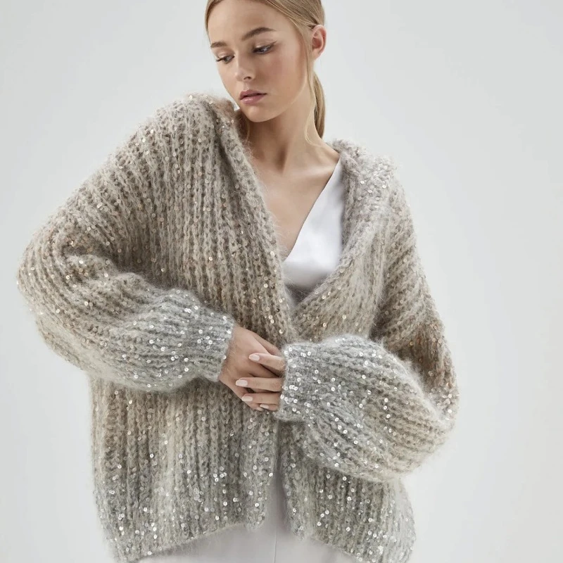 High-end Luxury Designer Winter Clothes Women Oversized Thick Warm Knitted Sweater  Mujer 2023 Hoooded Cardigans Para Mujer - AliExpress