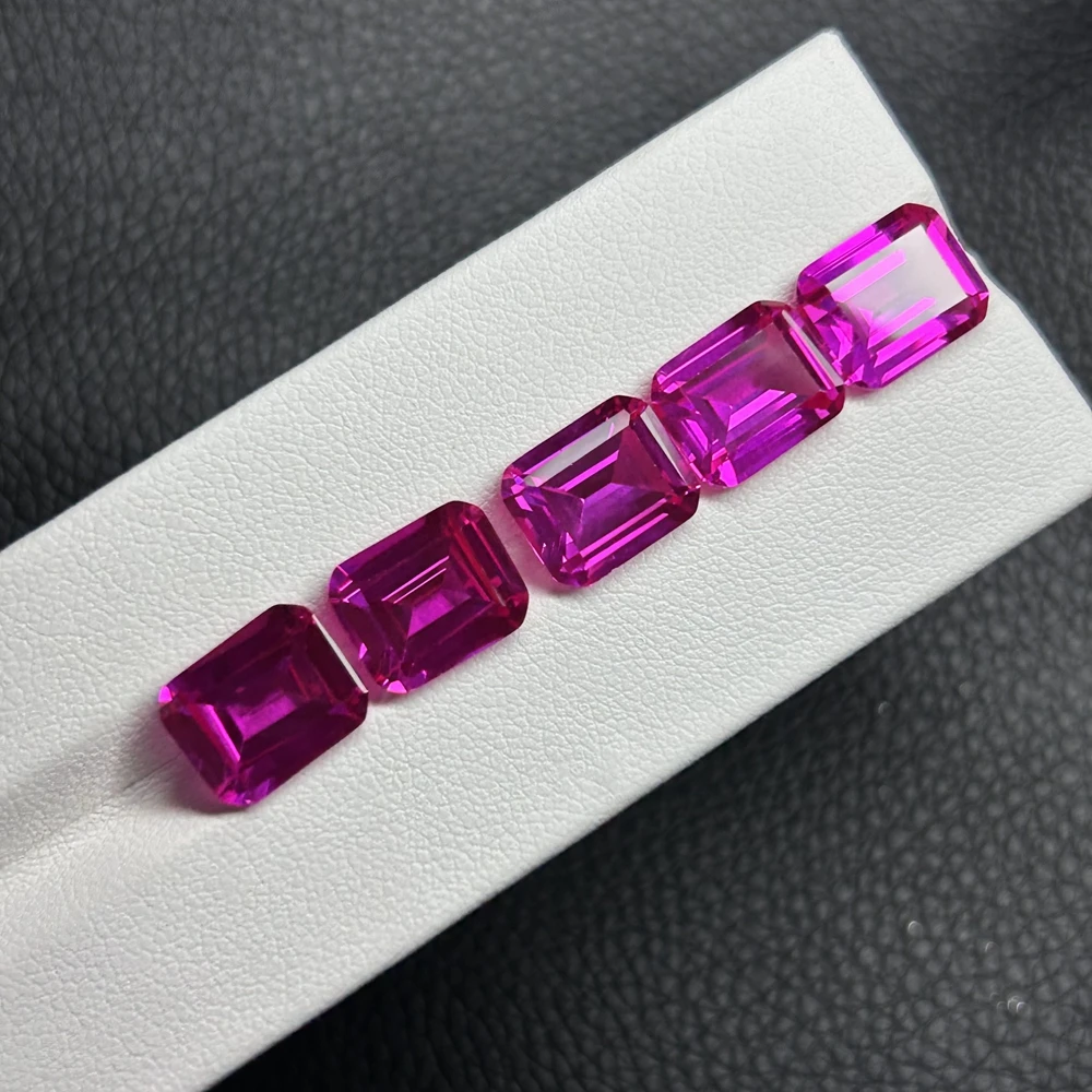 Meisidian 8X10mm 4 Carat Top Quality Lab Pink Sapphire Ruby Emerald Cut Loose Gemstone For BIY Ring Making