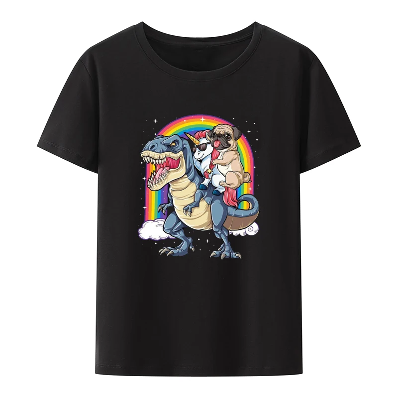 

Pug Riding Unicorn T Rex Cotton T-shirt Gift for Pug Lovers Funny Cute Pugs Tee Top Men's Clothing Tops Y2k Clothes Hipster Tech