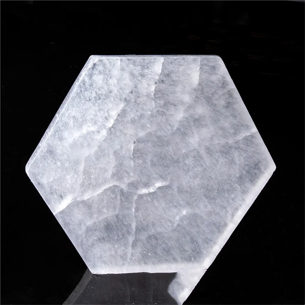 

Natural White Gypsum Board Hexagonal Raw Stone Material Crystal Light Fittings Home Decoration