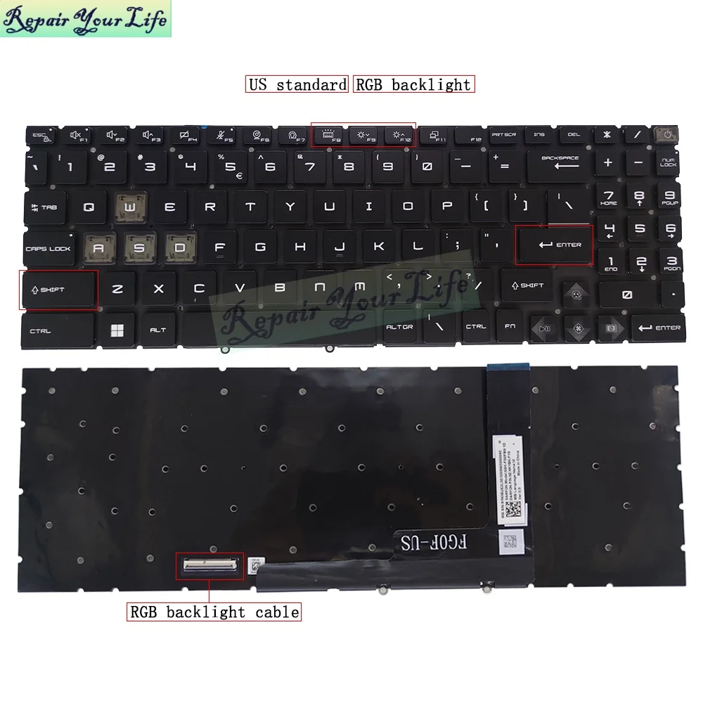 Teclado Retroiluminado dos Eua para Laptop de Jogos Inglês por Tecla Retroiluminação Rgb Msi Cyborg 15 A12u A12v A12udx A12vf A12ve A12vek A13vf Novo - Imagem 3