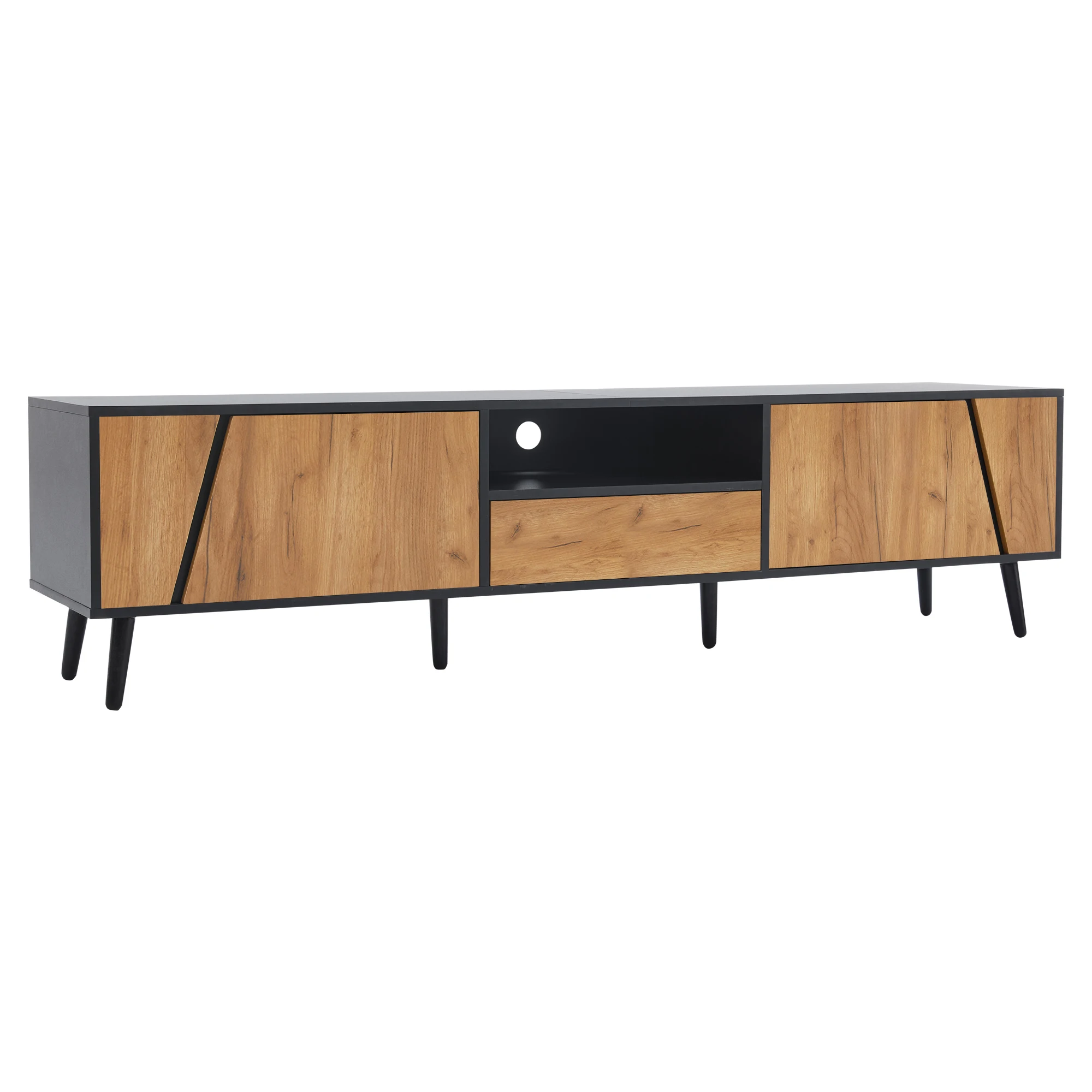 KOMHTOM TV-Schrank - Mit Schubladen, 2 Schränken und 6 Massivholz-Stützbeinen, passend für 75-Zoll-Fernseher – Detail 6