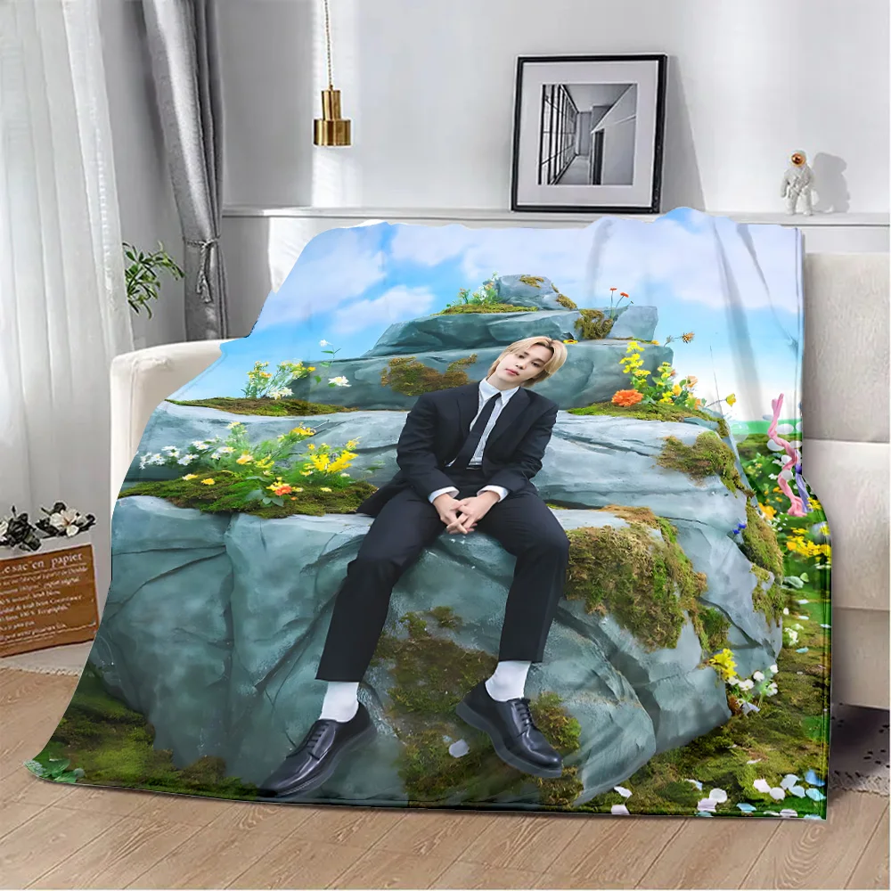 Cartoon Printed Blanket B-BT21S Picnic Blankets Warm Blanket Soft and Comfortable P-ParkS J-JiminS Home Travel Birthday Gift 5