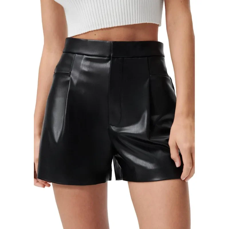 Women's Faux Leather Shorts Loose Motorcycle Punk High Waist Fashion PU Leather Bermuda Shorts Female Boot Pants Wholesale