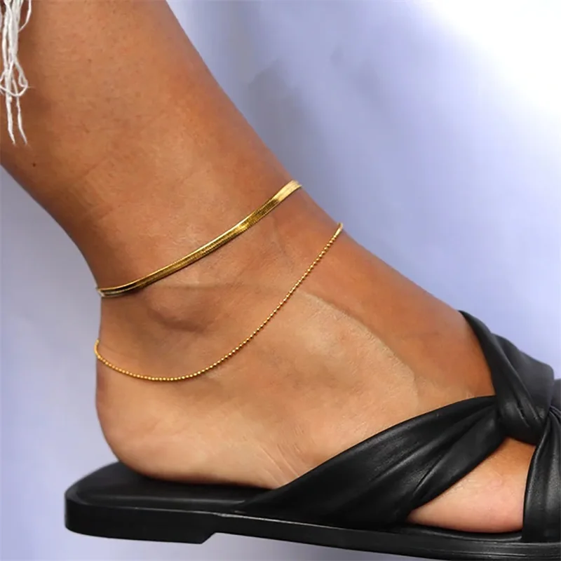 Youthway Trendy Layered Anklet for Women Stainless Steel Flat