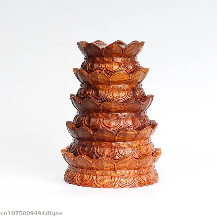 Natural Solid Wood Lotus Pedestal Crafts Vase Coffee Tea Display Stand Woodcarving Buddha Guanyin Bodhisattva Altar Table Base
