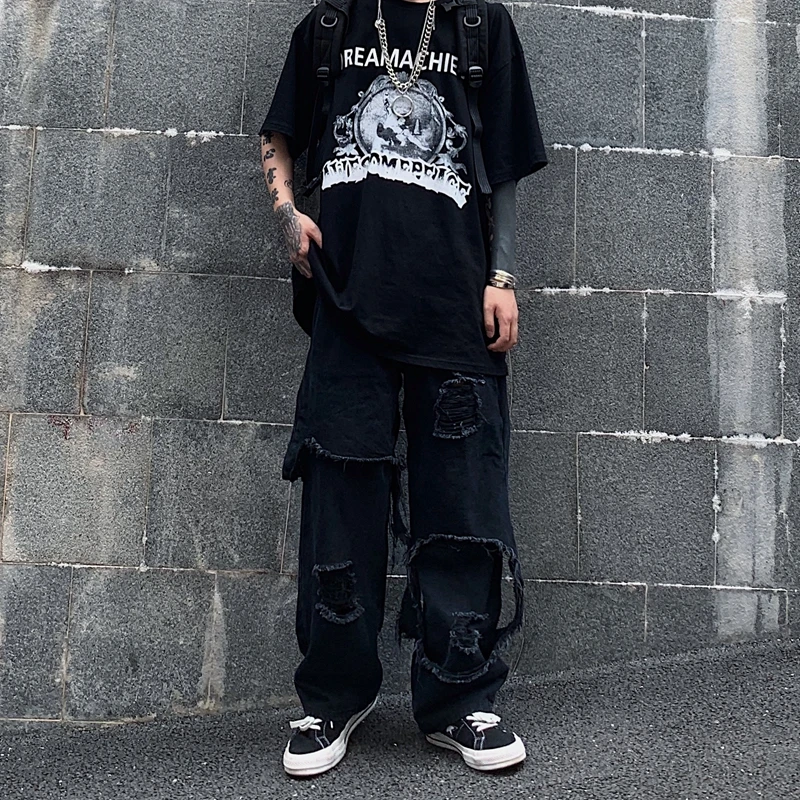 

2022 Men's Women Fashion Pants High Street Hip-Hop Personality Ripped Jeans Wide-Leg Pants Straight Jeans