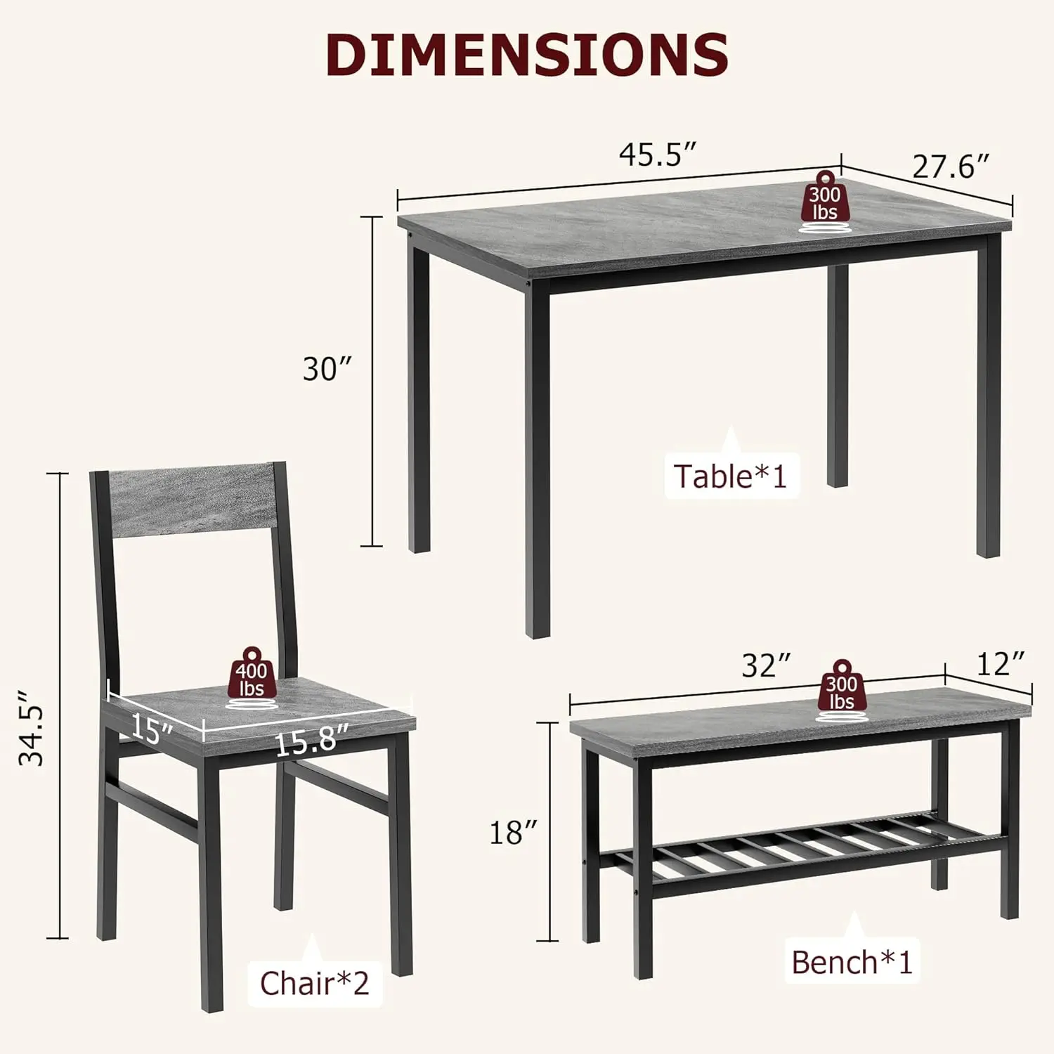 4-Piece Dining Set with Bench 3