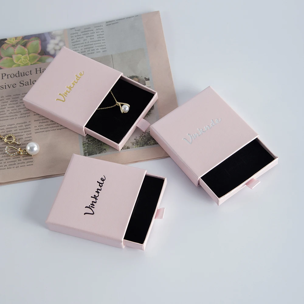 50 Custom Logo Black White Pink Jewelry Box Earrings Necklace Bracelet Organizer Gift Boxes Drawer Paper Jewelry Packaging Case