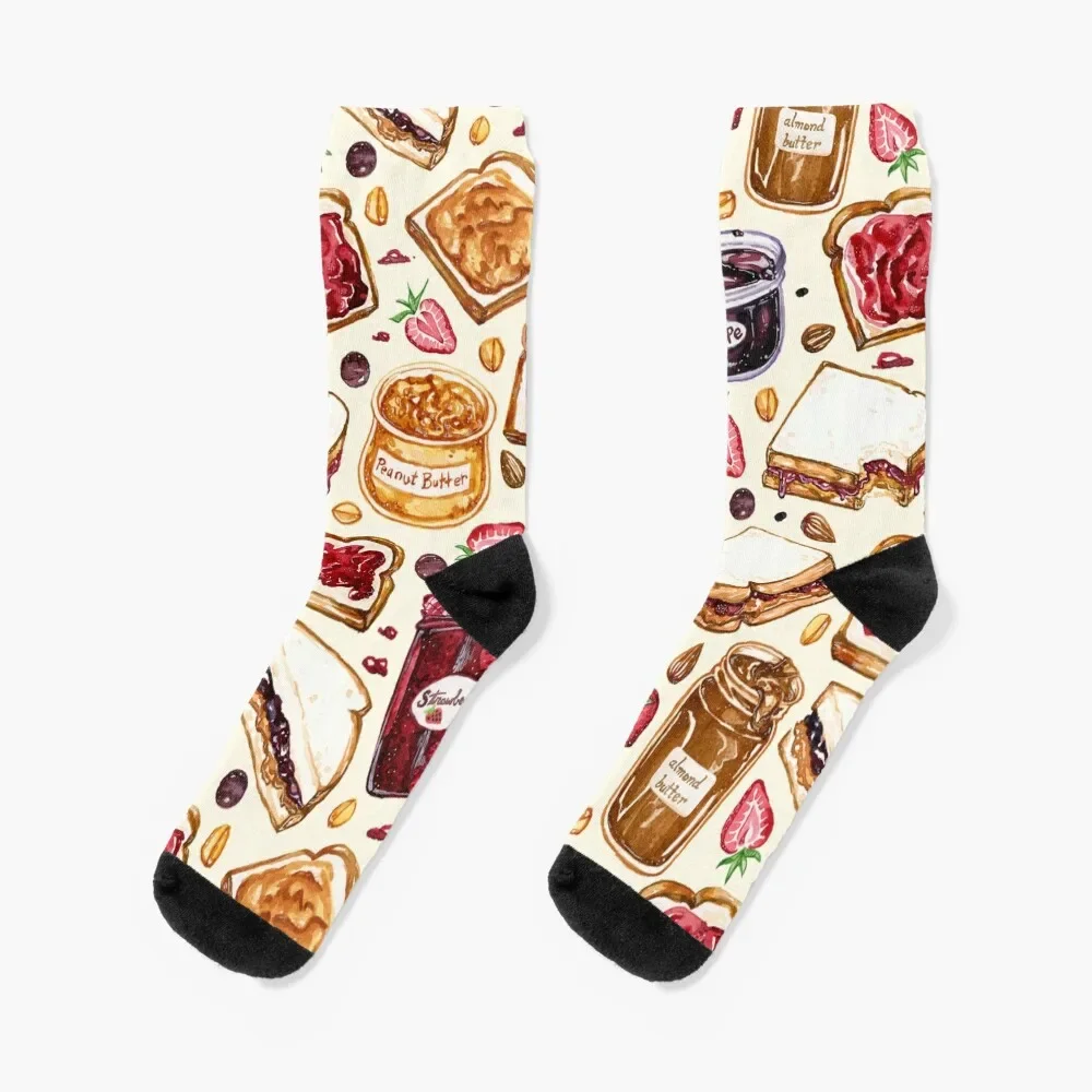 Peanut Butter and Jelly Watercolor Socks Non-slip christmas gift tennis floor Socks Men Women's