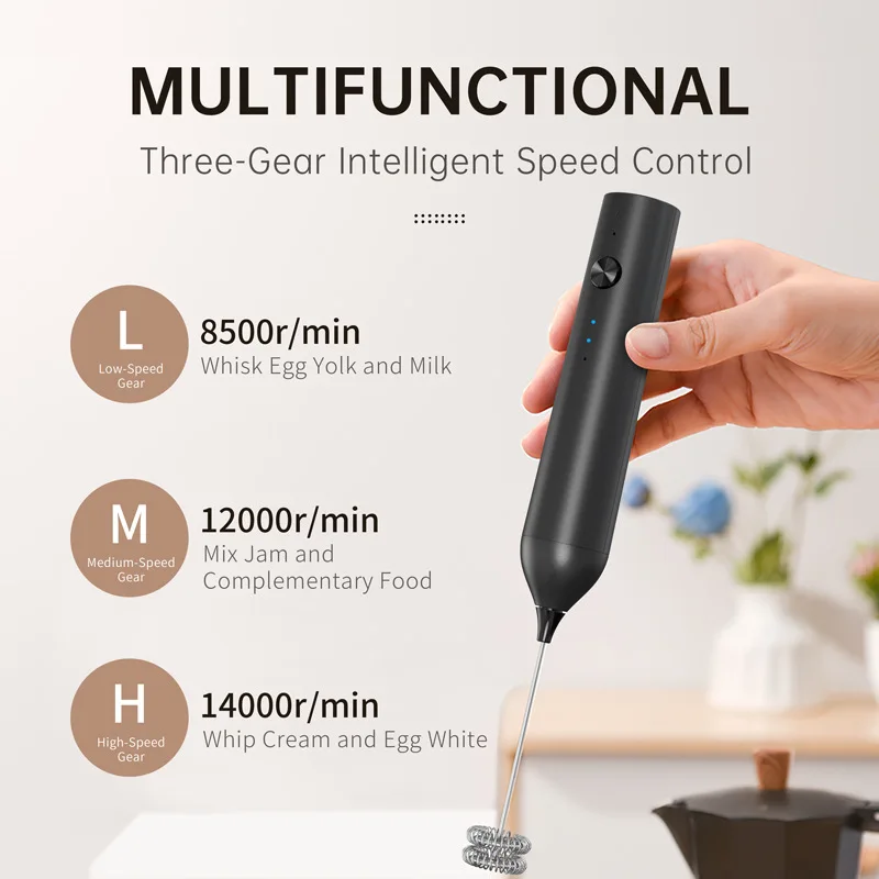 2in1 Milk Frother USB Rechargeable Electric Egg Beater Whisk Coffee Mixer Double Heads Milk Frothers Baking Stirrer Food Blender 3