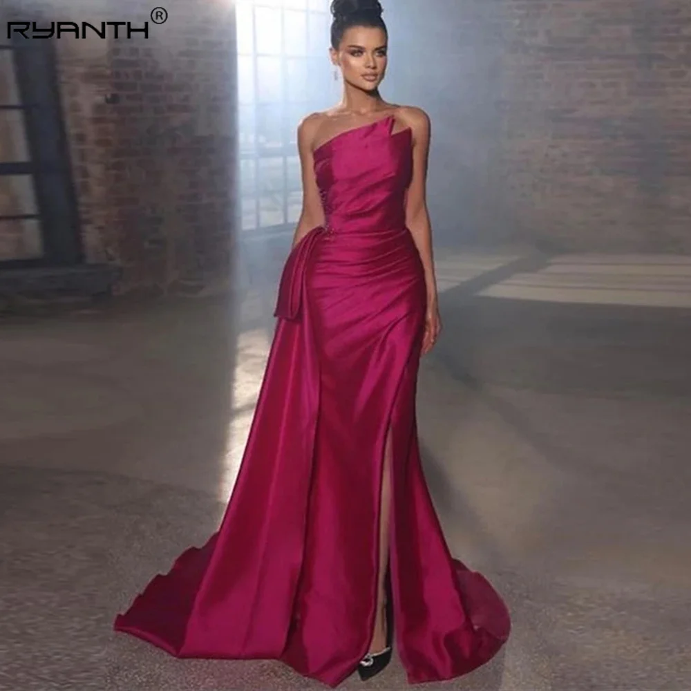 

Ryanth Side Slit Celebrity Dress Strapless Formal Mermaid Evening Dress Women's Dinner Party Evening Gowns vestidos de noche