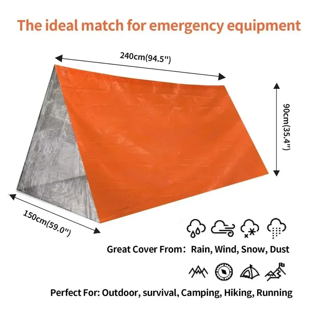 Hiking Emergency Survival Blanket Tent-Windproof Waterproof Foil Thermal Shelter for Camping Outdoor First Aid Rescue