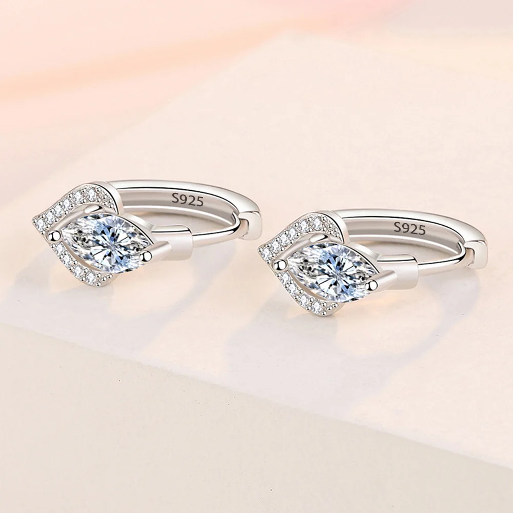 925 Sterling Silver Shining Zircon Earrings Women's Circle Round Fashionable