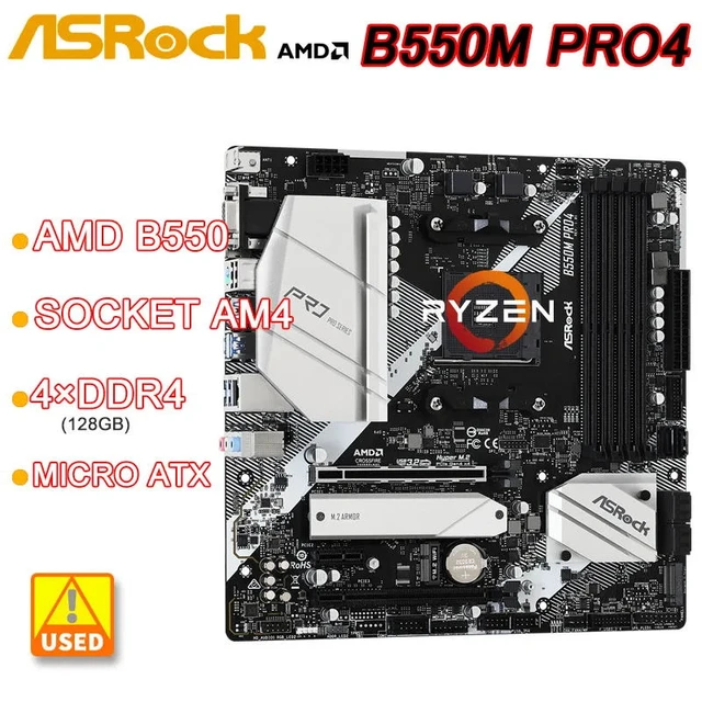 Asrock-Carte mère AMD B550, RAM DDR4 128 Go, PCI-E 4.0 M.2 SATA III