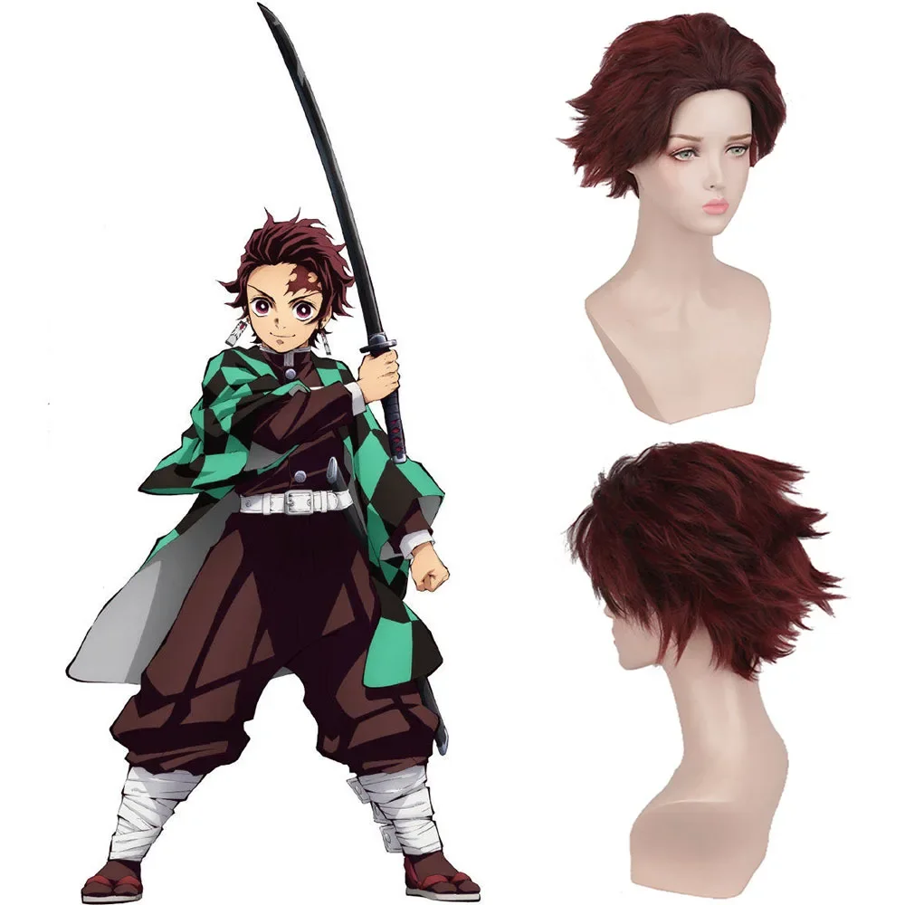 thumbnail image 1 of Disfraz de Cosplay de Kamado Tanjirou, espada Katana, accesorios, máscara, ropa de anime, conjunto de uniforme con gotas para las orejas, 1 of 5