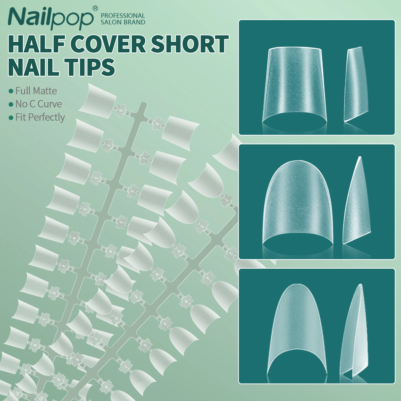 

Short Half Cover False Nail Tips 150pcs Full Matte 12 Sizes No C Curve Fake Nails for Nail Extension Art Home DIY Nail Salon