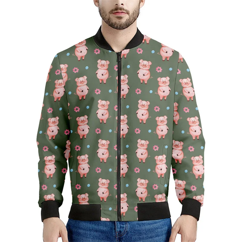 thumbnail image 1 of Chaqueta con estampado 3D de cerdo de dibujos animados para hombre, chaqueta con cremallera y estampado de animales, abrigo informal de primavera y otoño, sudadera con cremallera, 1 of 5