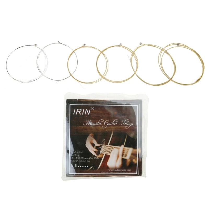 

6 Pieces Steel Folk Guitar 6 String Replacement Sets Stainless Steel Acoustic Guitar Strings Kits for Folk Guitars G99D