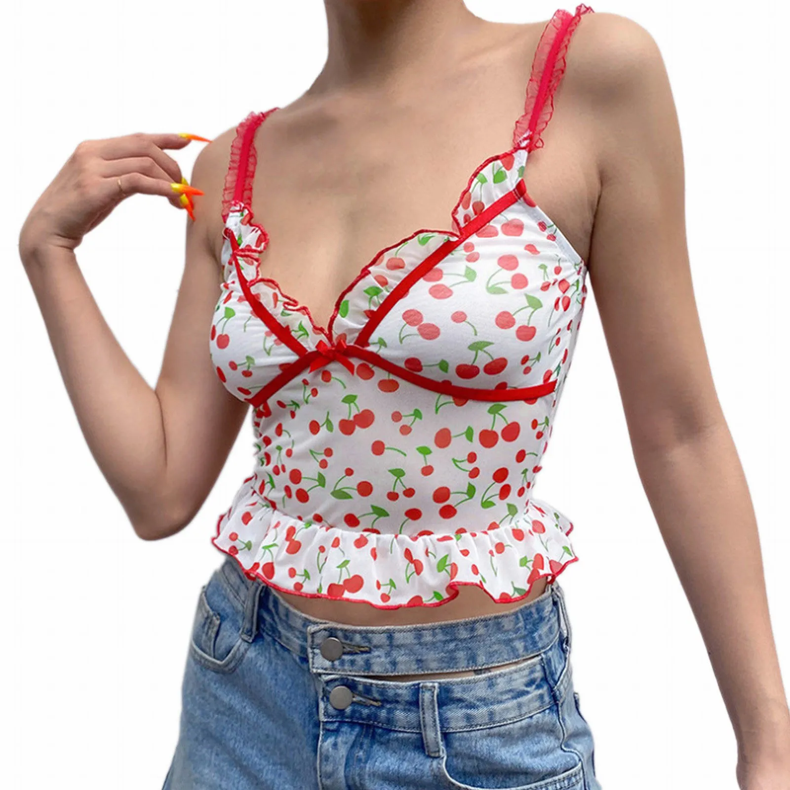 

Женская милая Пижама с оборками и цветочным принтом, пикантная Ночная рубашка на бретелях-спагетти, утягивающая одежда для сна, классический ночной комплект