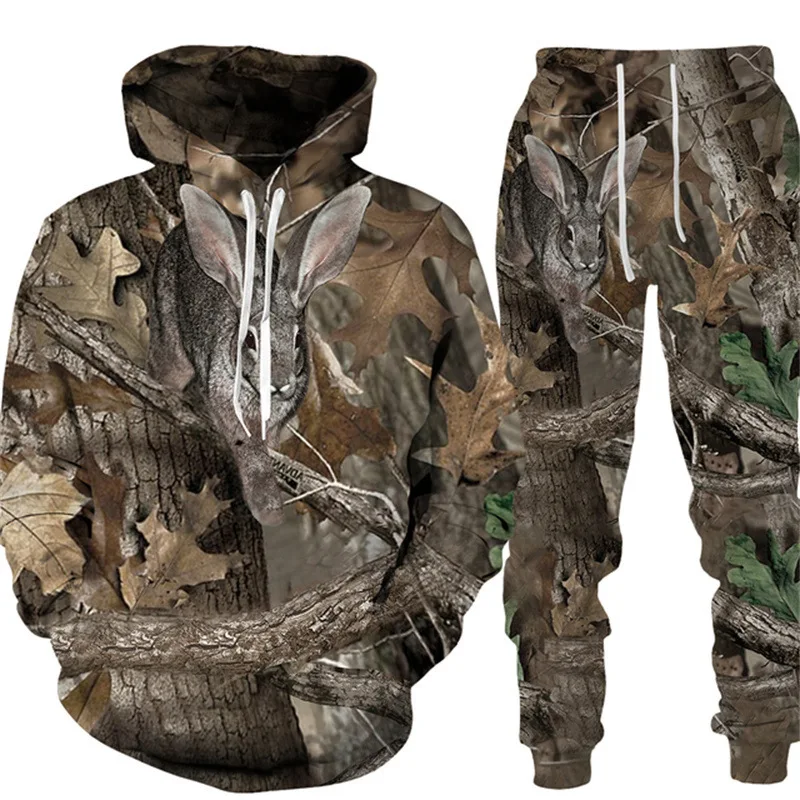 New Camouflage Wild Boar Hunting Men's hoodies Pants Suit 3D Printed Men Women Tracksuit Outfits Casual Men's Clothing 2pcs Sets