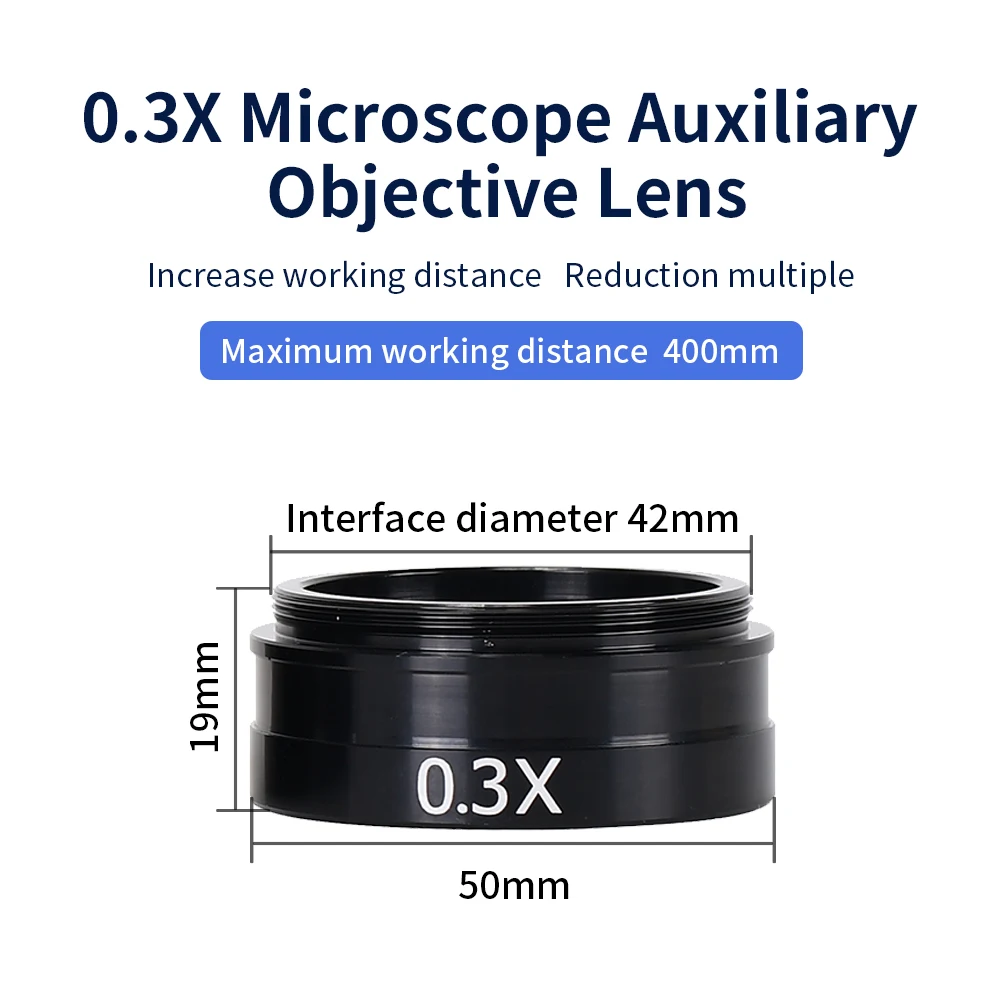 0.3X 0.5X 0.7X 2X 1X Barlow Lens 42mm Mounting Thread Microscopio Camera Objective Lens For 10A 120X 180X 300X Lens 3