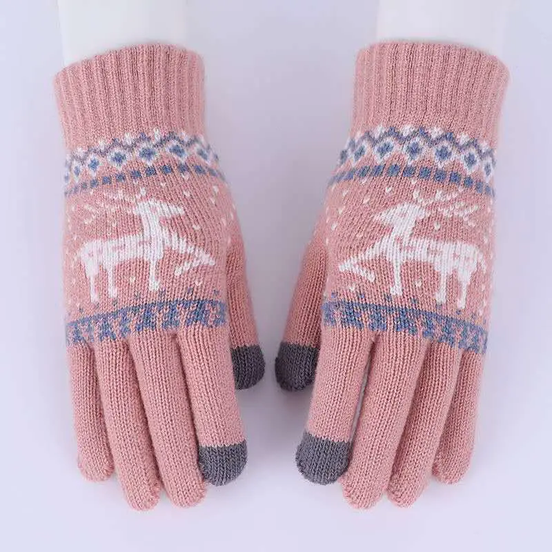 Ladies Gloves Winter Wool Thicken Warm Cute Korean Style Student Full Finger Gloves for Riding Driving Plus Velvet Gloves Women