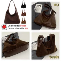 Women Suede Tote Bag Magnetic Closure Shoulder Bag Slouchy Retro Handbag Large Capacity for Work Travel （Velvet+PU） 1