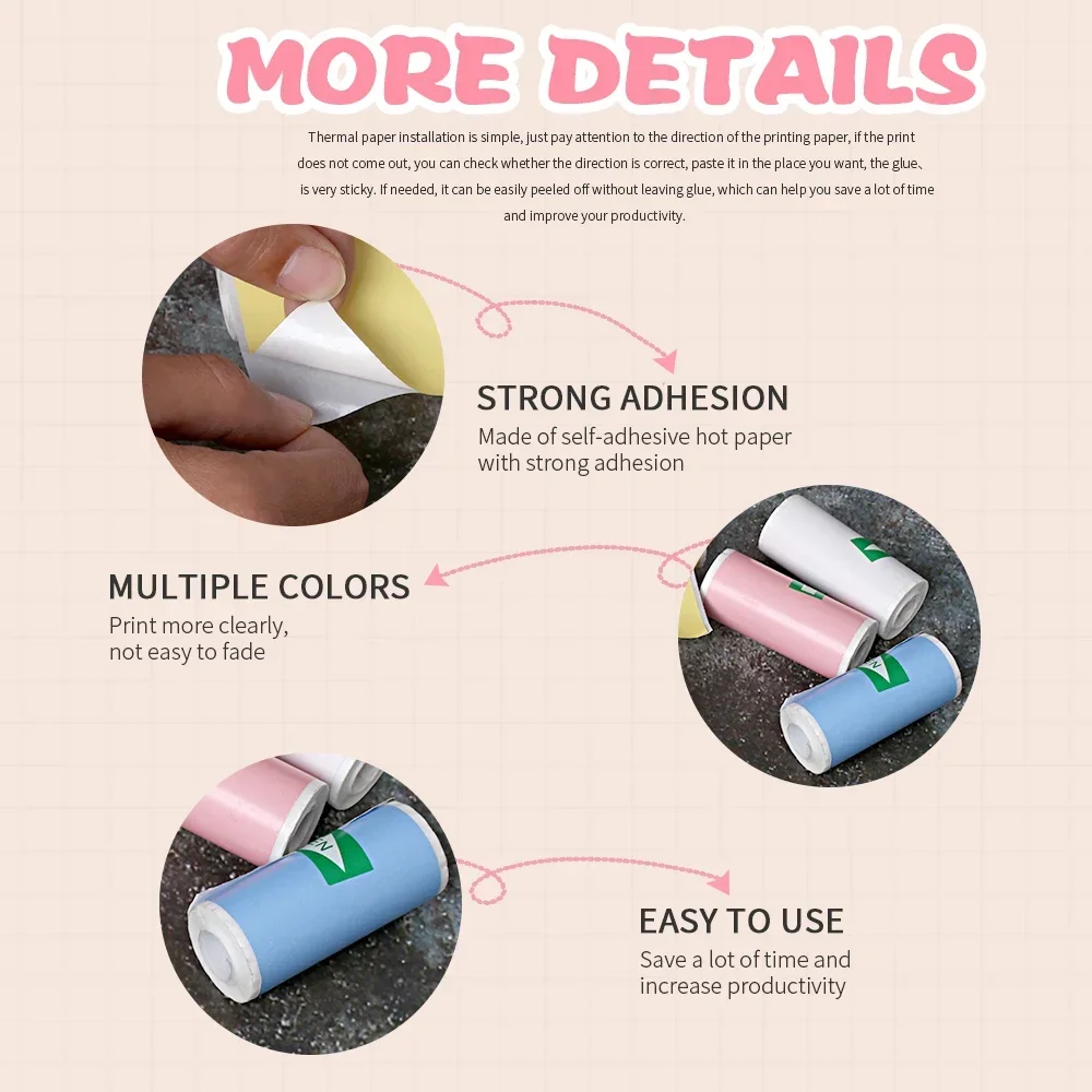 Color Self-adhesive Thermal Paper 57mm Sticker Photo Label for Mini Thermal Printer Cabochon Kawaii DIY Papier Scrapbooking