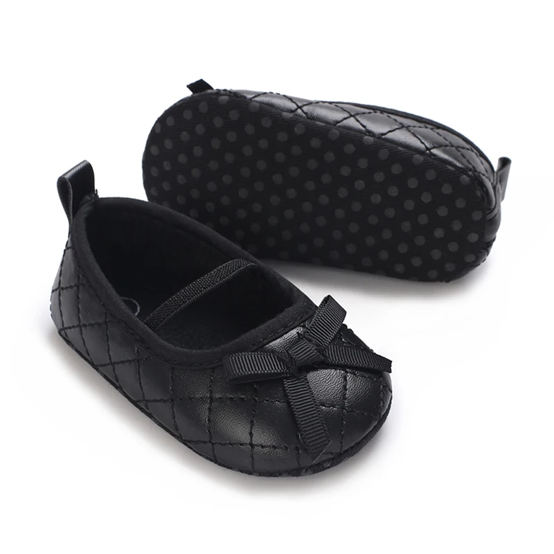 

Toddler Infant Baby Girls Mary Jane Shoes Quilted PU Leather Bowknot Princess Flats Casual Non-slip Soft Sole First Walker Shoes