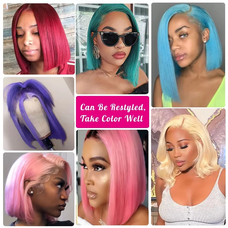 Honey Blonde 613 Colored Short Bob Wigs 8-14 Inch Bone Straight Pre-plucked 13x6 HD Lace Front Human Hair Bob Wigs For Women 4