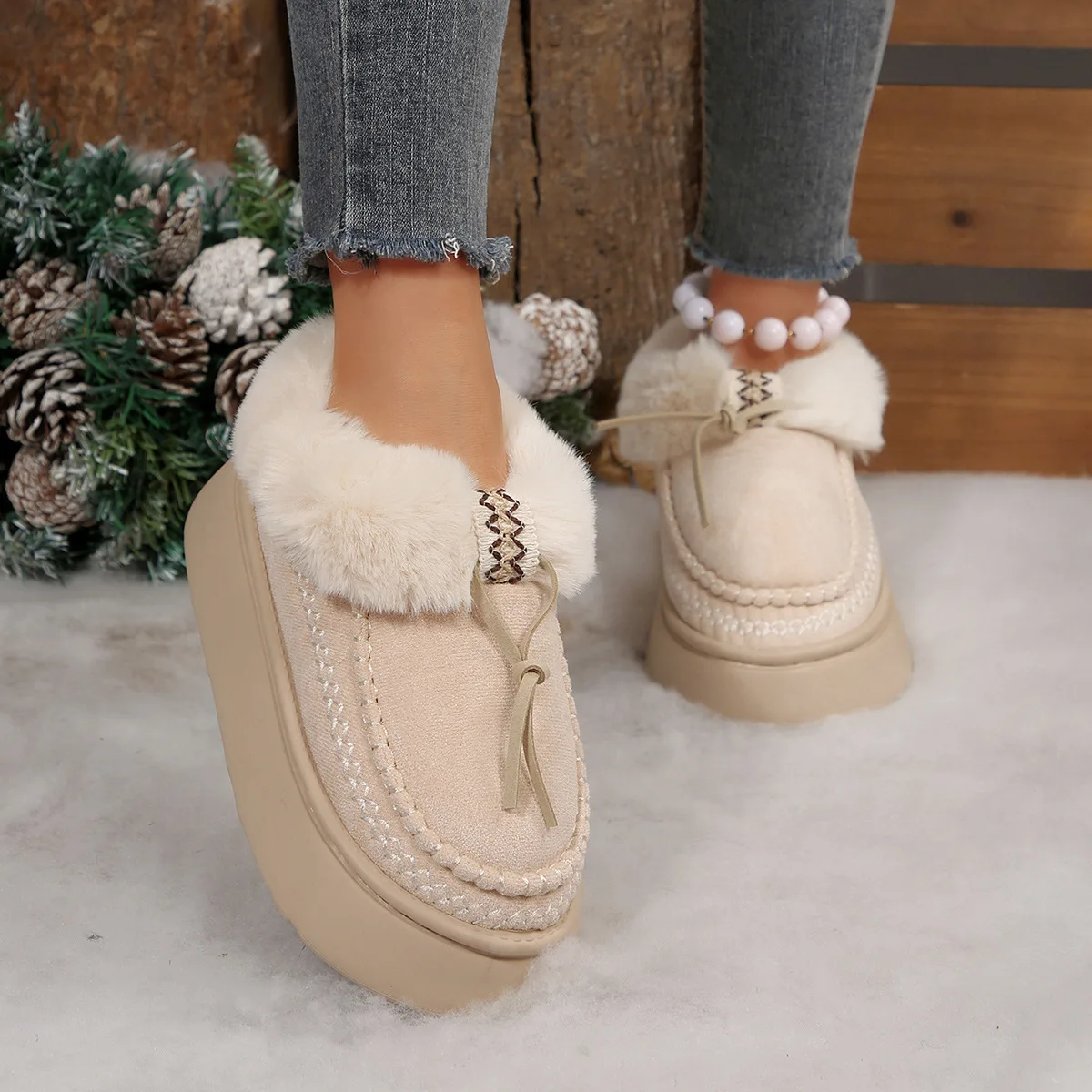 Women's Warm Thicken Plush Cotton Winter Boots 2025 Non-Slip Chunky Platform Slip-On Ankle Snow Shoes with Thick Bottom