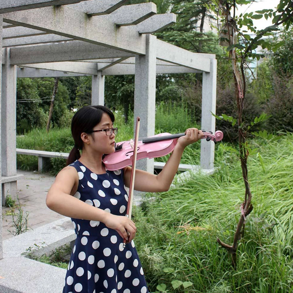 4/4 Full Size Solid Wood Acoustic Violin for Violin Beginner with Bow Case White Blue Pink Color Fiddle